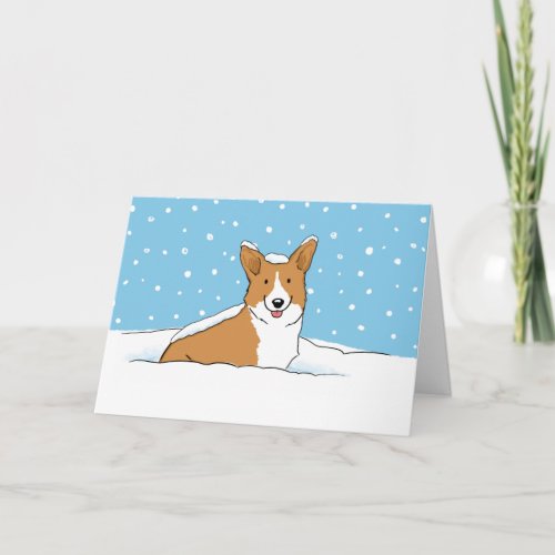 Happy Winter Snow Corgi  Cute Dog Christmas Holiday Card