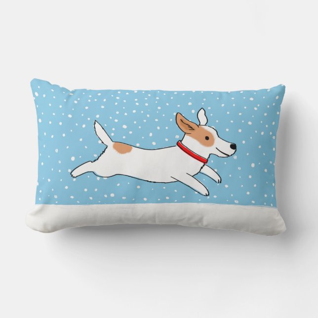 Happy Winter Snow Dog Holiday Jack Russell Puppy Lumbar Pillow (Front)