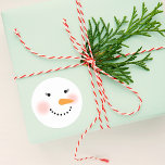 Happy Winter Snow Lady Holiday Classic Round Sticker<br><div class="desc">Your friends and family will smile this winter season with these cute custom snowman stickers. Design features a jolly snow lady with warm rosy cheeks,  eyelashes,  a carrot nose and smile made of coal. Snow white,  black,  pink and orange design colors.</div>