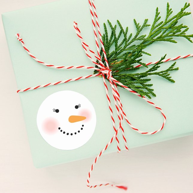 Happy Winter Snow Lady Holiday Classic Round Sticker (Creator Uploaded)