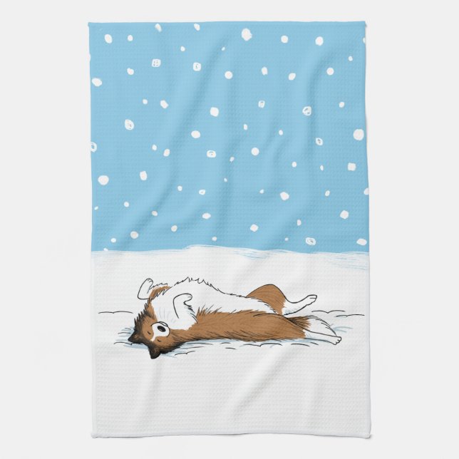 Happy Winter Snow Sheltie - Cute Shetland Sheepdog Towel (Vertical)