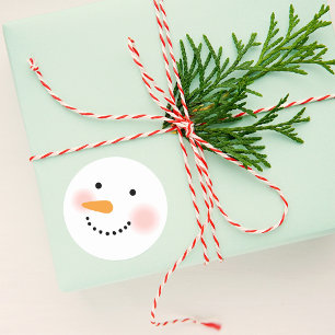 Happy Winter Snowman Face Cute Carrot Nose Classic Round Sticker