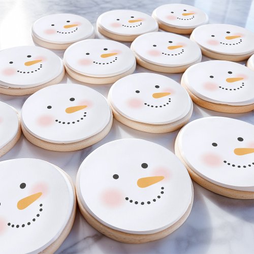 Happy Winter Snowman Face Sugar Cookie
