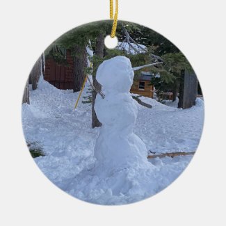 Happy Winter Snowman from Tahoe City Ceramic Ornament