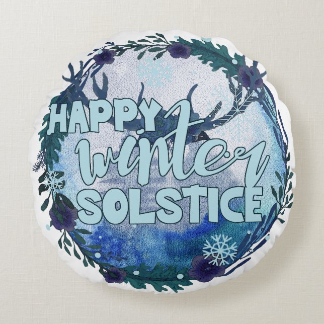 Happy Winter Solstice - Celebrate The Season Round Pillow (Front)