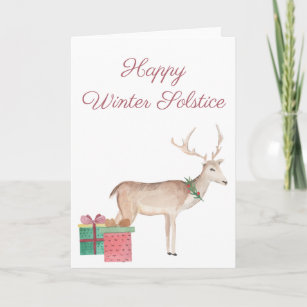 Happy Winter Solstice Deer Yule Greeting Card