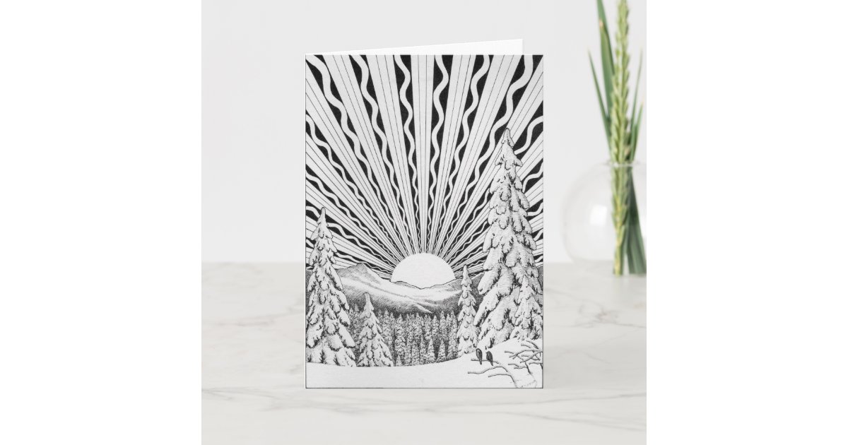 Happy Winter Solstice Snow Sun Art Deco Retro Card Zazzle Com