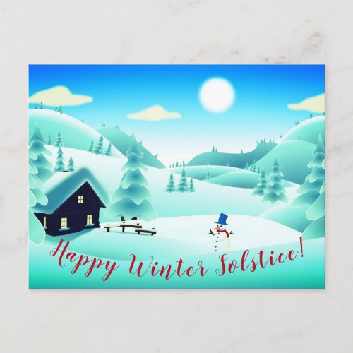 Happy Winter Solstice Snowman Scenery Custom Postcard