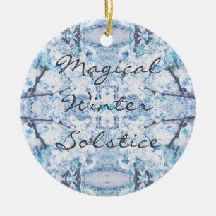 Happy Winter Solstice Yule Snow Ceramic Ornament