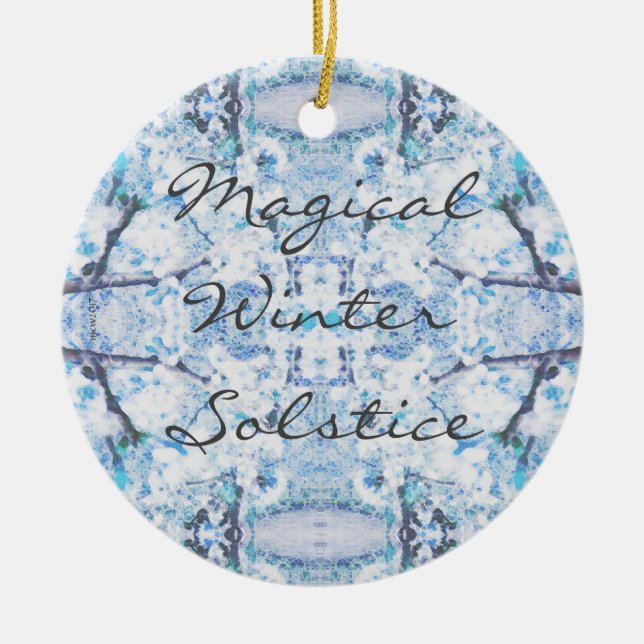 Happy Winter Solstice Yule Snow Ceramic Ornament (Front)