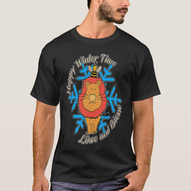 Happy Winter Time Lion and Bee  Love Ski Seasons T-Shirt (Front)