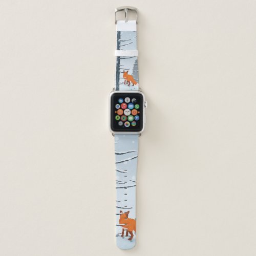 Happy Winter with Forest Landscape and fox animal Apple Watch Band