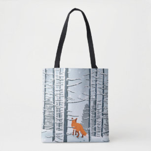 Happy Winter with Forest Landscape and fox animal Tote Bag