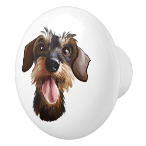 Happy Wirehaired Dachshund Ceramic Knob