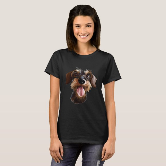 Happy Wirehaired Dachshund T-Shirt (Front Full)
