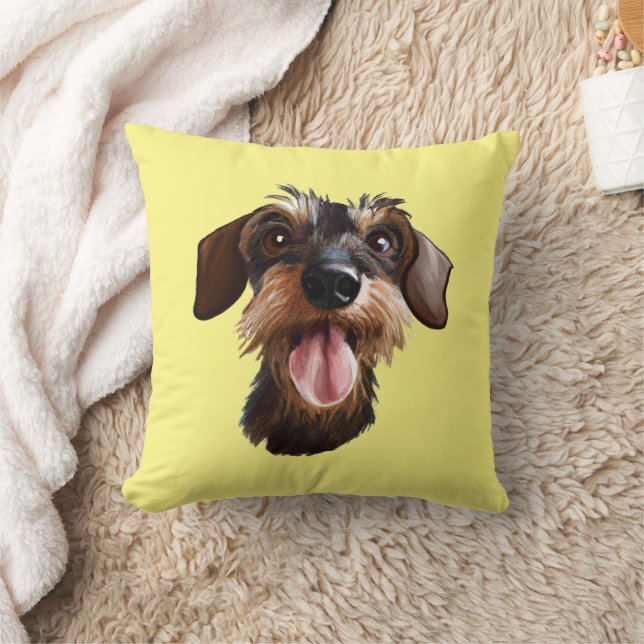 Happy Wirehaired Dachshund Throw Pillow (Blanket)