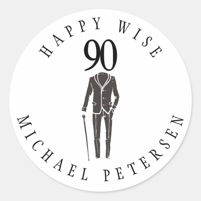 Happy wise 90 years typography happy birthday classic round sticker (Front)