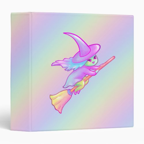 Happy Witch Flying On Broomstick Drawing 3 Ring Binder