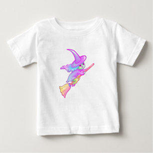 Happy Witch Flying On Broomstick Drawing Baby T-Shirt