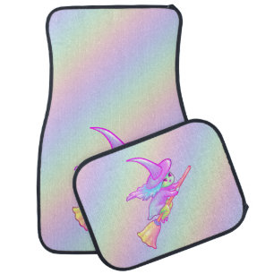 Happy Witch Flying On Broomstick Drawing Car Floor Mat