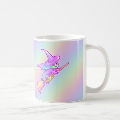 Happy Witch Flying On Broomstick Drawing Coffee Mug
