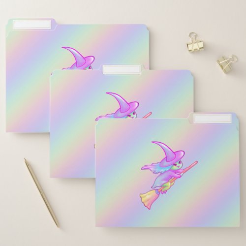Happy Witch Flying On Broomstick Drawing File Folder
