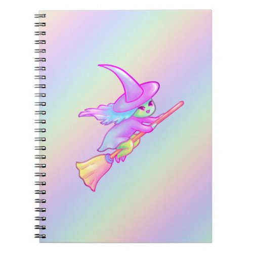 Happy Witch Flying On Broomstick Drawing Notebook