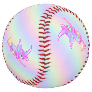 Happy Witch Flying On Broomstick Drawing Softball