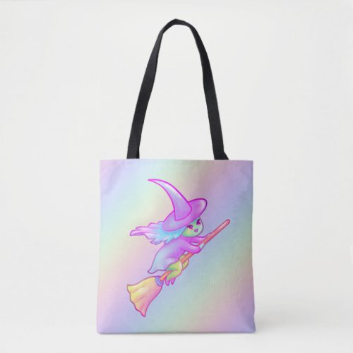 Happy Witch Flying On Broomstick Drawing Tote Bag