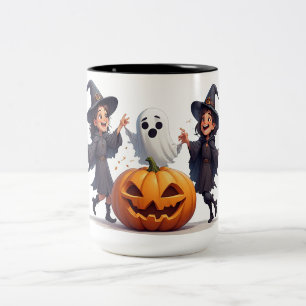 Happy Witches Celebrating Halloween Night ✨ Two-Tone Coffee Mug