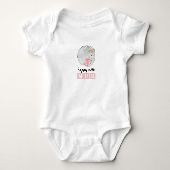 Happy With Mum Baby Design Baby Bodysuit (Front)