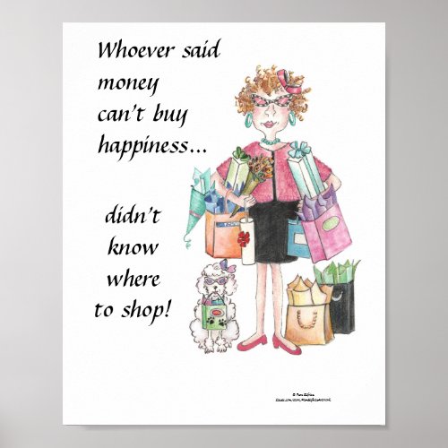 Happy Woman Caricature She Knew Where to Shop Poster