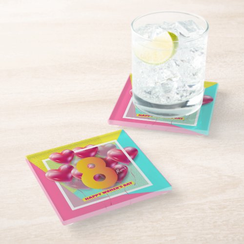 Happy womenâs day 8th March International Holiday Glass Coaster