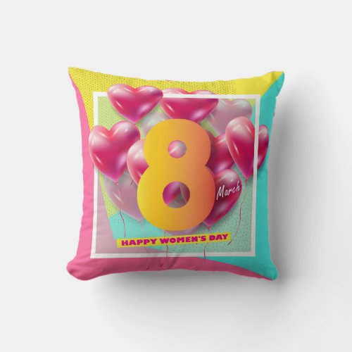 Happy womenâs day 8th March International Holiday Throw Pillow