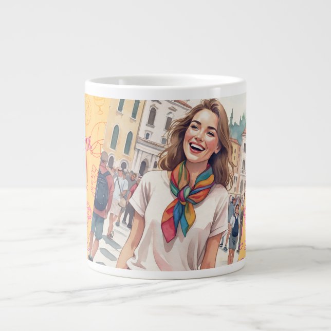 Happy Women Vacation in Rome, Italy, Giant Coffee Mug (Front)