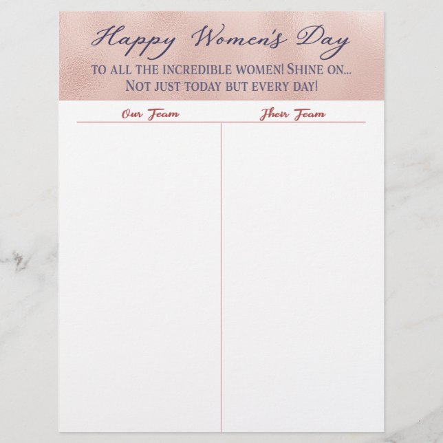 Happy Women's Day Bunco Tally Score Sheet (Front)