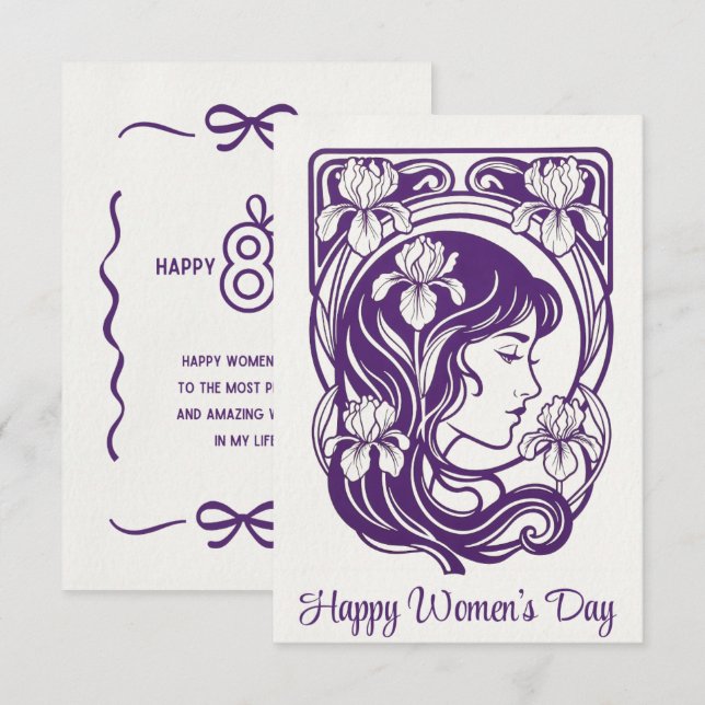 Happy Women's Day Card | Personalized Purple  (Front/Back)