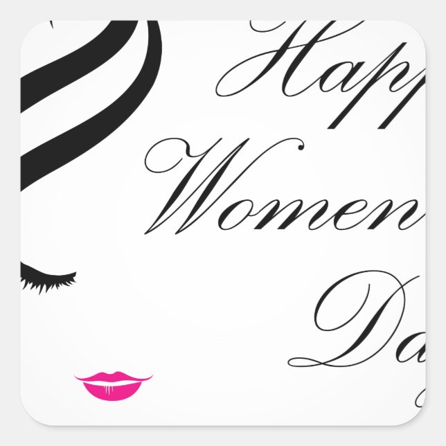 Happy womens day card with face of a lady square sticker (Front)