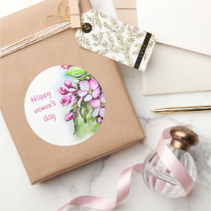 Happy women's day classic round sticker