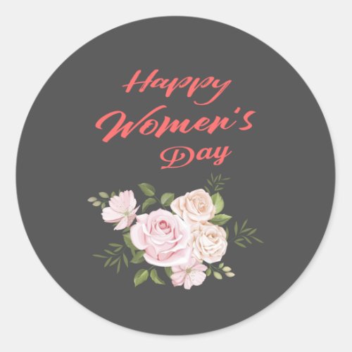 happy womens day dark grey classic round sticker