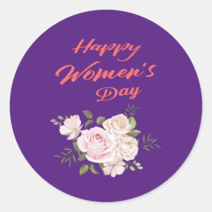 happy women's day royal purple classic round sticker