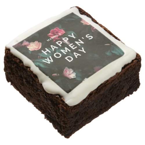 Happy women's day text on floral brownie