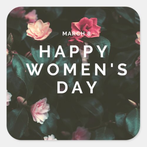 Happy womens day text on floral square sticker