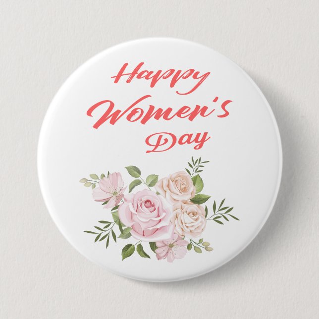 happy women's day white button (Front)