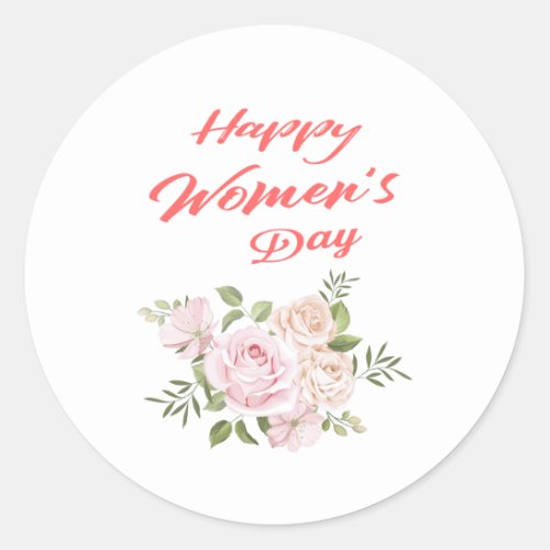 happy womens day white classic round sticker