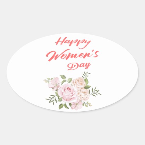 happy womens day white oval sticker