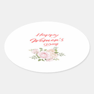 happy women's day white oval sticker