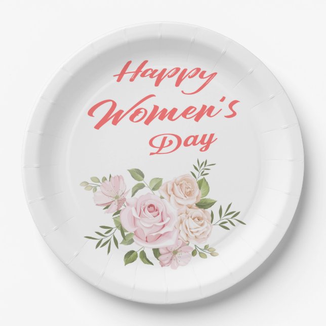 happy women's day white paper plates (Front)
