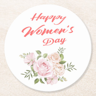 happy women's day white round paper coaster