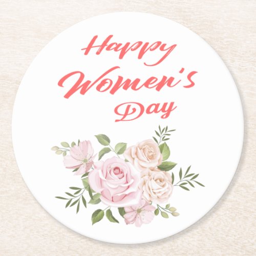 happy womens day white round paper coaster